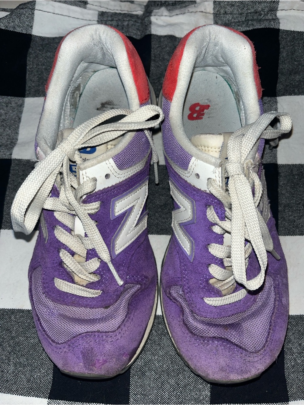 New Balance Purple and White Lace-Up Sneakers with Coral Heel